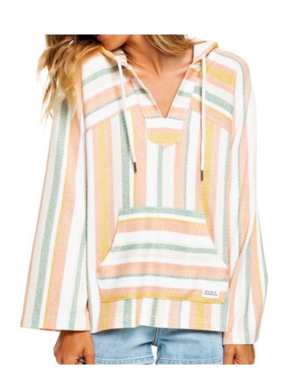 Roxy Wild and Free Striped Poncho Pullover Hoodie Multicolor Size Large